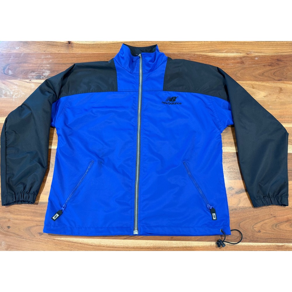 New Balance Mens Windbreaker Jacket Blue Black Ripstop Full Zip Vintage 90s M